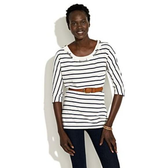 Madewell Navy & White Striped Sail Away Striped Chain Neckline Tee - Picture 1 of 7